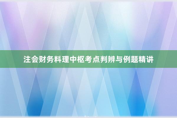 注会财务料理中枢考点判辨与例题精讲